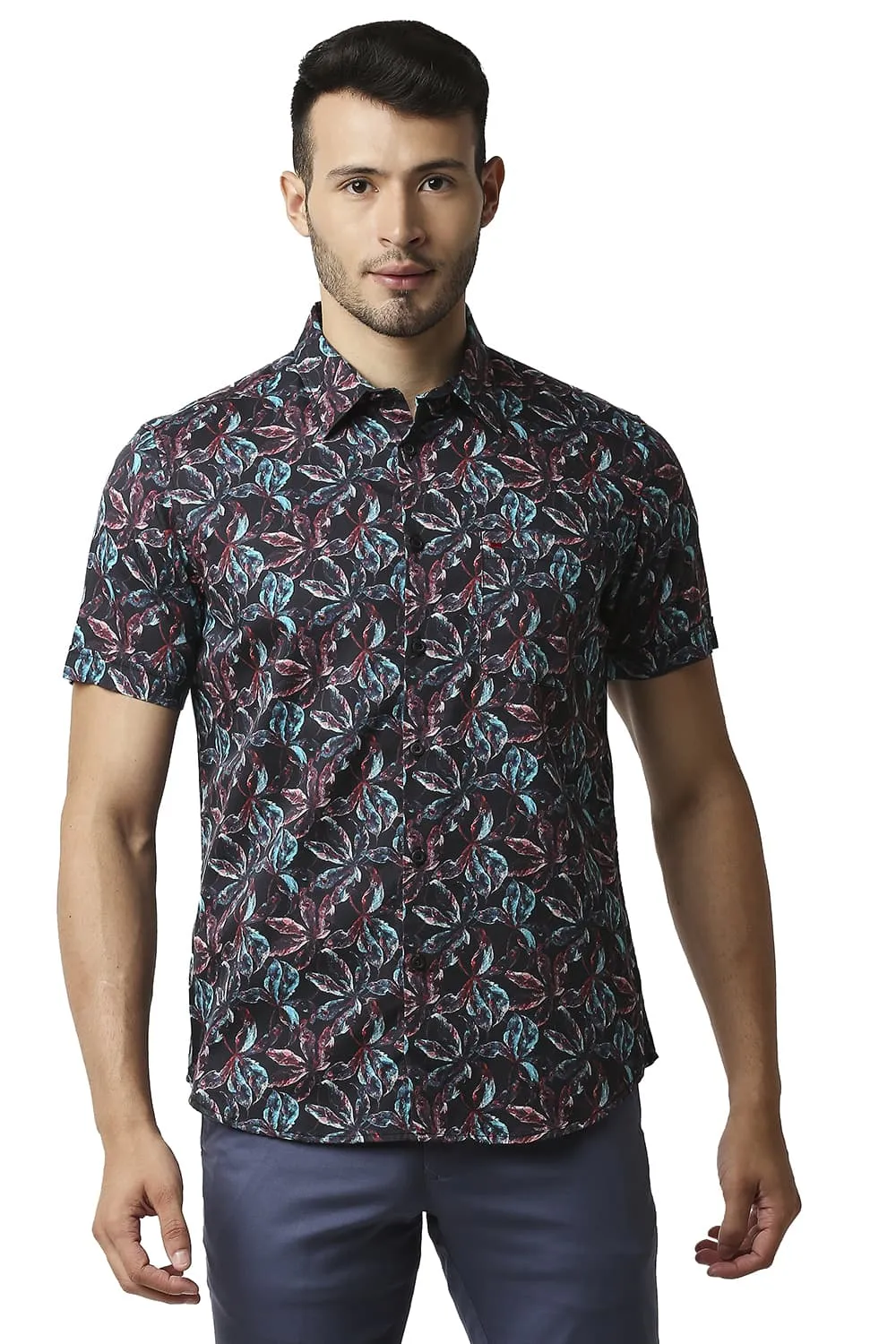 Slim Fit Digital Satin Printed Halfsleeves Shirt