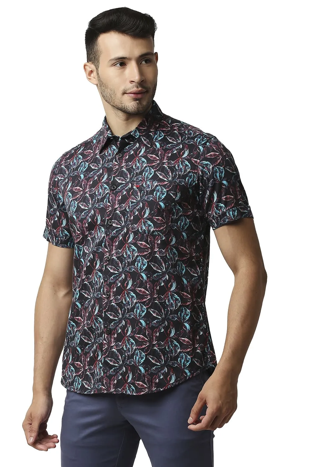 Slim Fit Digital Satin Printed Halfsleeves Shirt