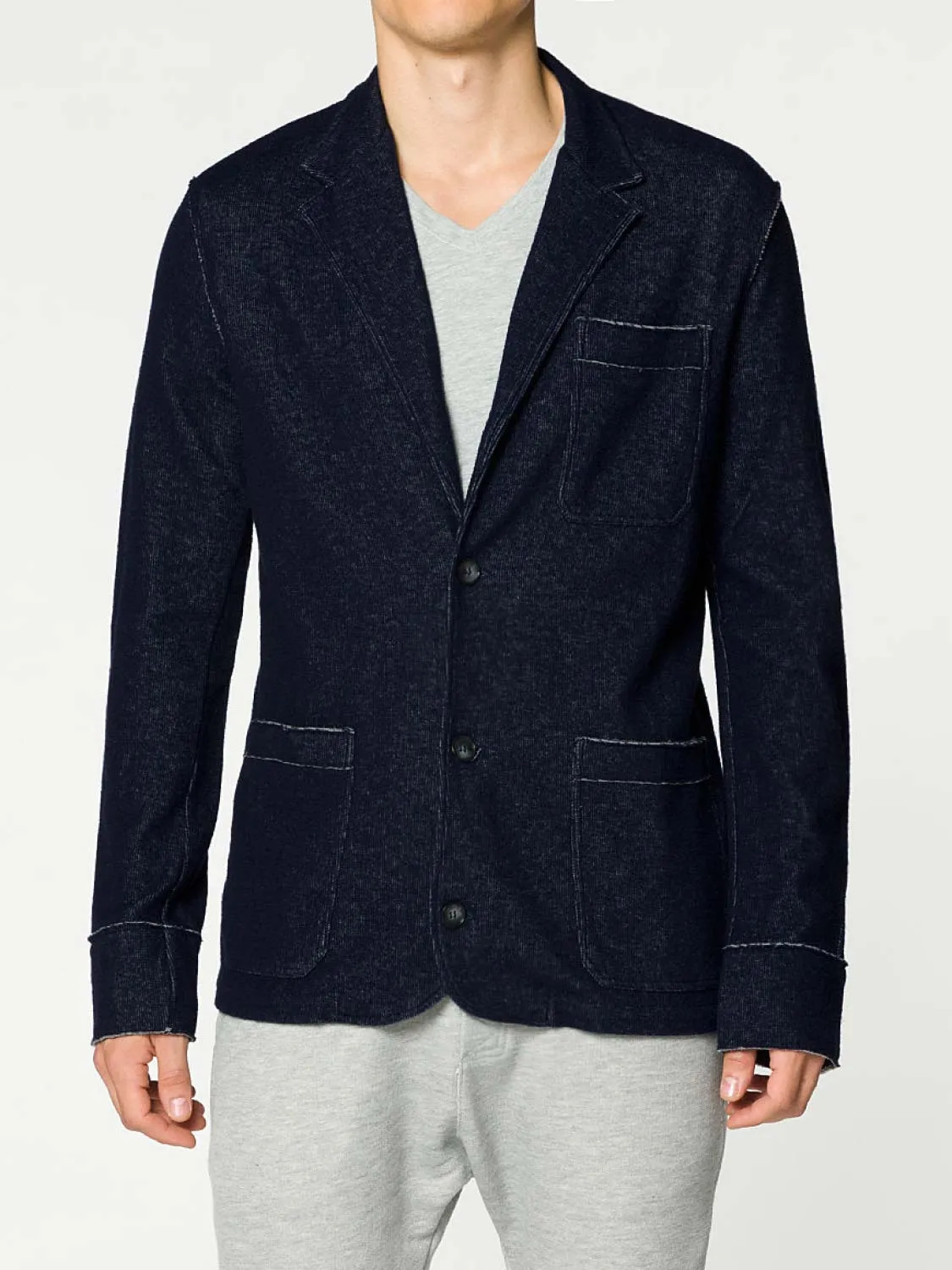 Slim-Fit Wool and Cotton Blend Unstructured Blazer Navy