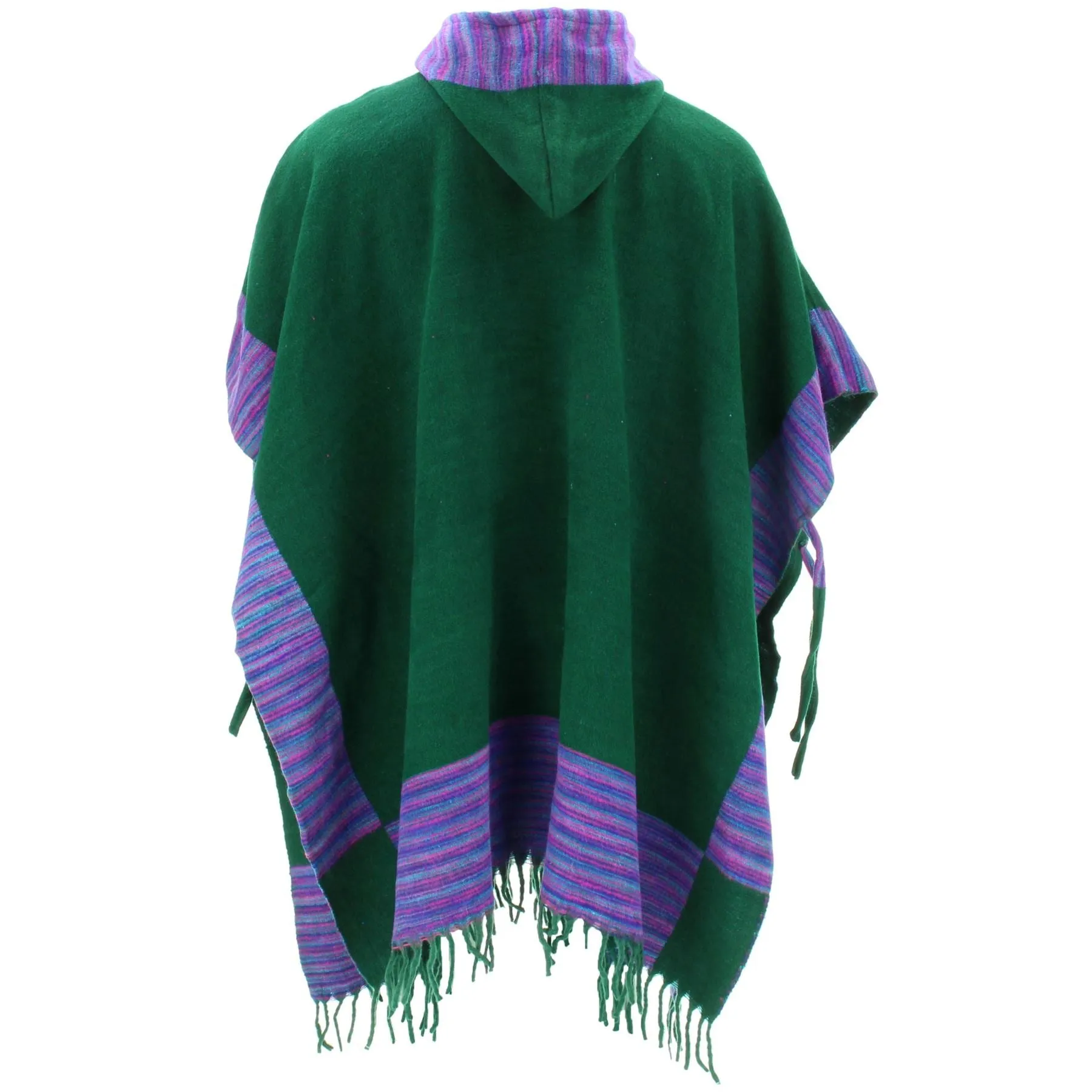 Soft Vegan Wool Hooded Tibet Poncho - Racing Green Purple