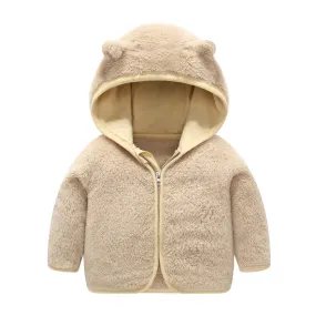 SOLID ZIPPER PREMIUM WINTER FLEECE JACKET - BEIGE