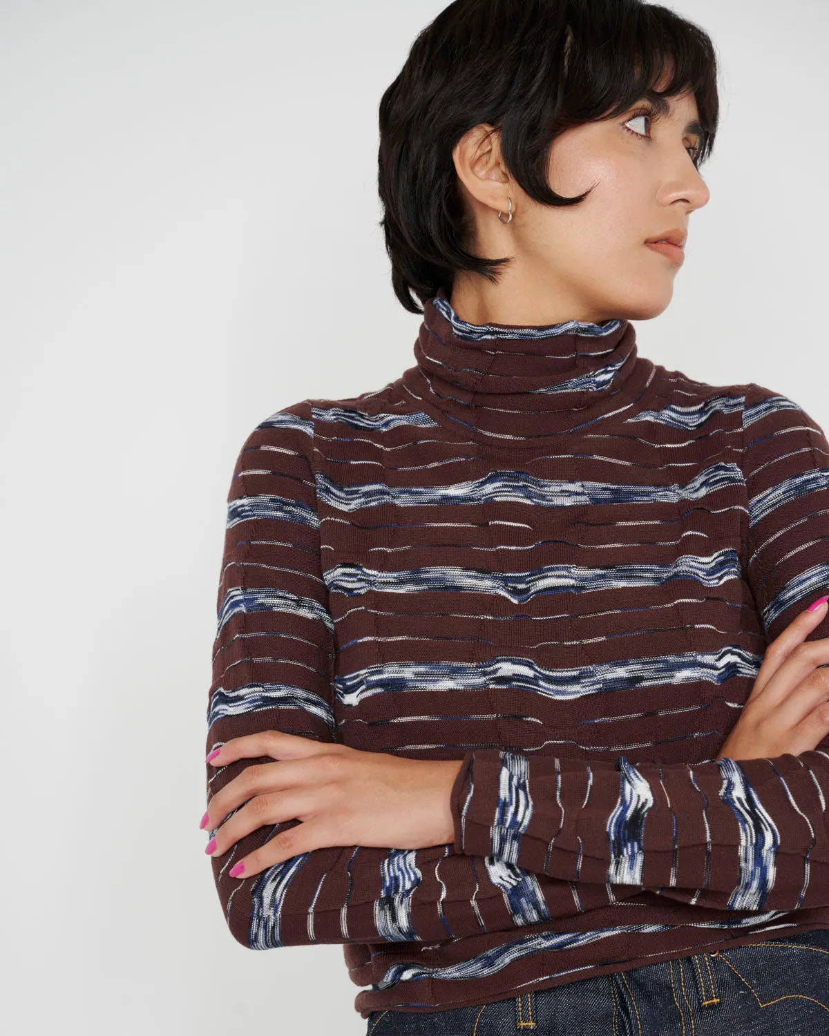 Space Dye Turtleneck - Navy Multi