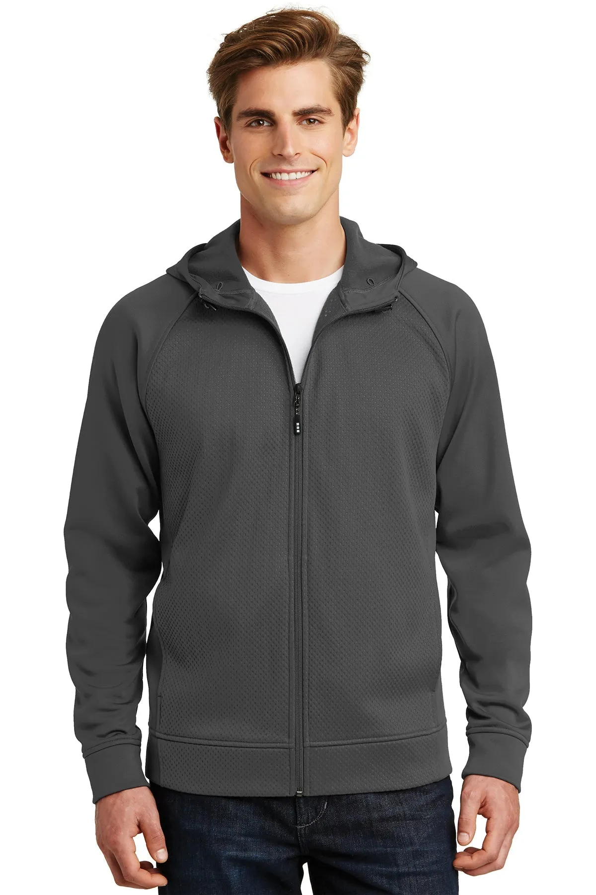 Sport-Tek Rival Tech Fleece Branded Full-Zip Hooded Jackets, Iron Grey