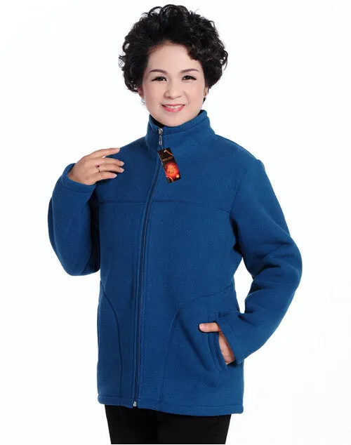 Spring Autumn New Fashion Casual Middle-age Women Coat Slim Solid Slim Fleece Fur Thick Warm Turtleneck Jacket