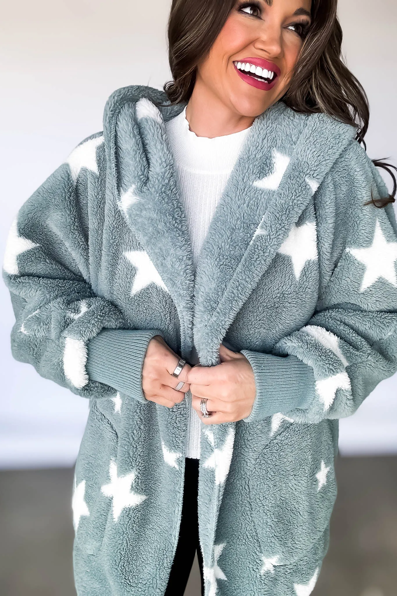 Star Print Hoodie Fleece Jacket