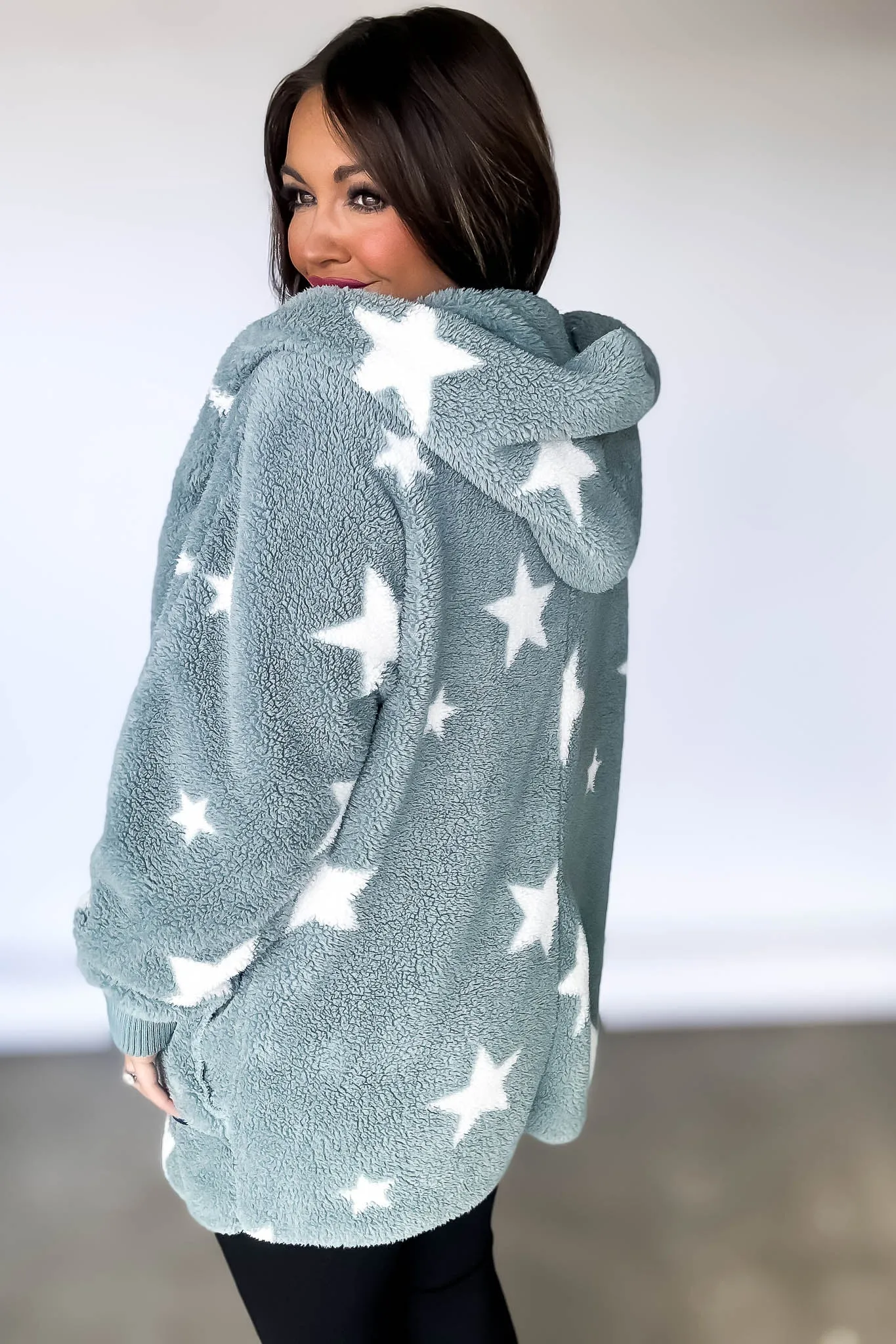 Star Print Hoodie Fleece Jacket