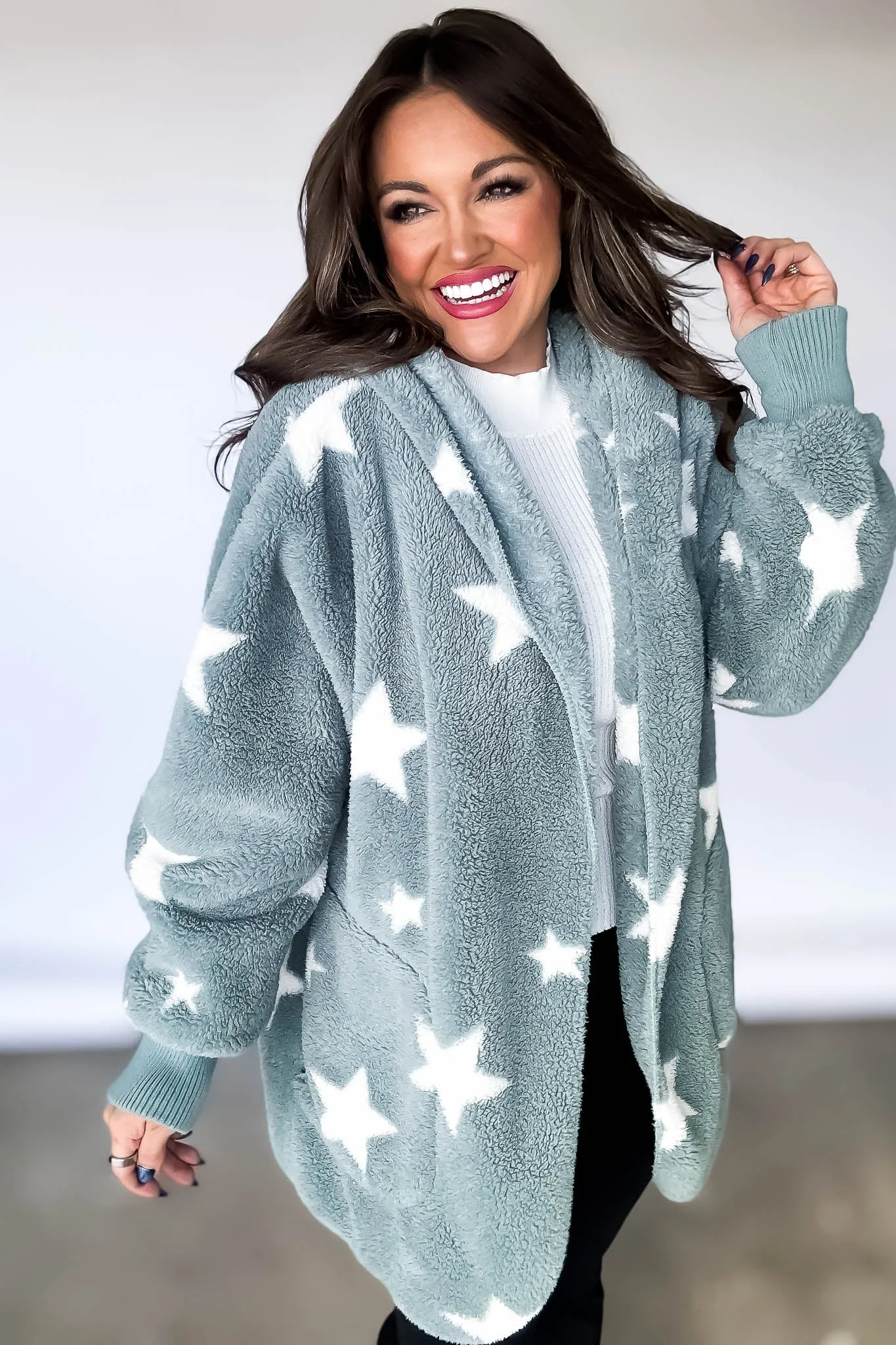 Star Print Hoodie Fleece Jacket