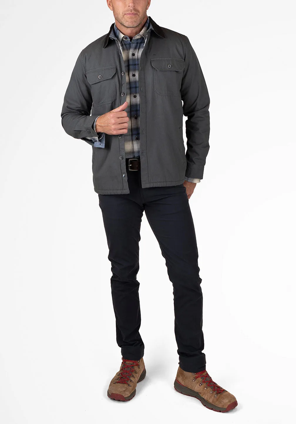 Stretch Canvas Shirt Jacket With Sherpa Lining