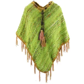 Stripe Crochet Poncho Long - Bright Green