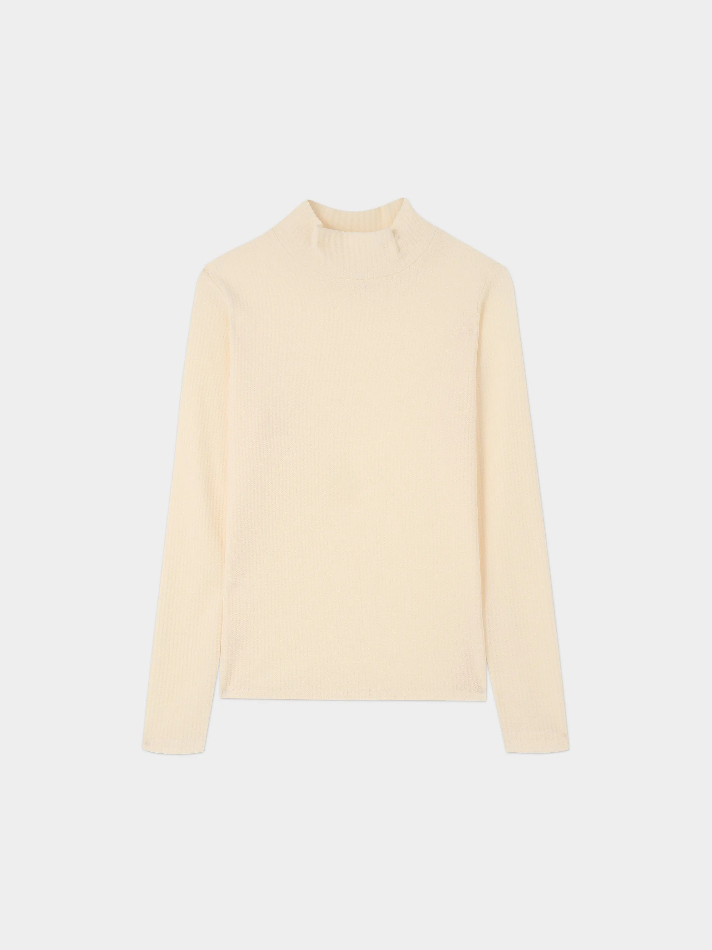 Textured Stretch Turtleneck-Ivory