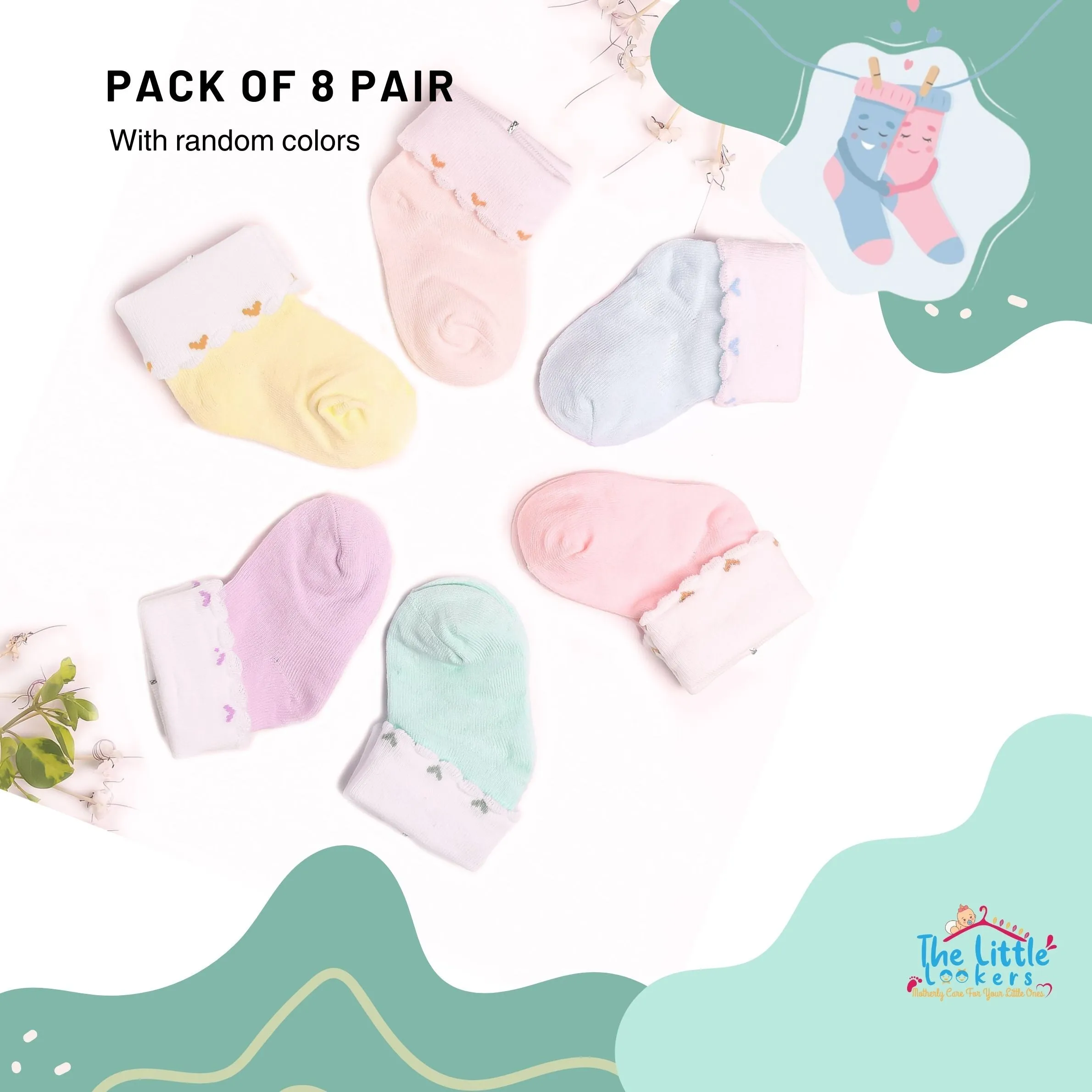 THE LITTLE LOOKERS Cute & Colorful Cotton Baby Frill Socks Set for Baby Boys & Baby Girls (0-3 Months) Frill Socks