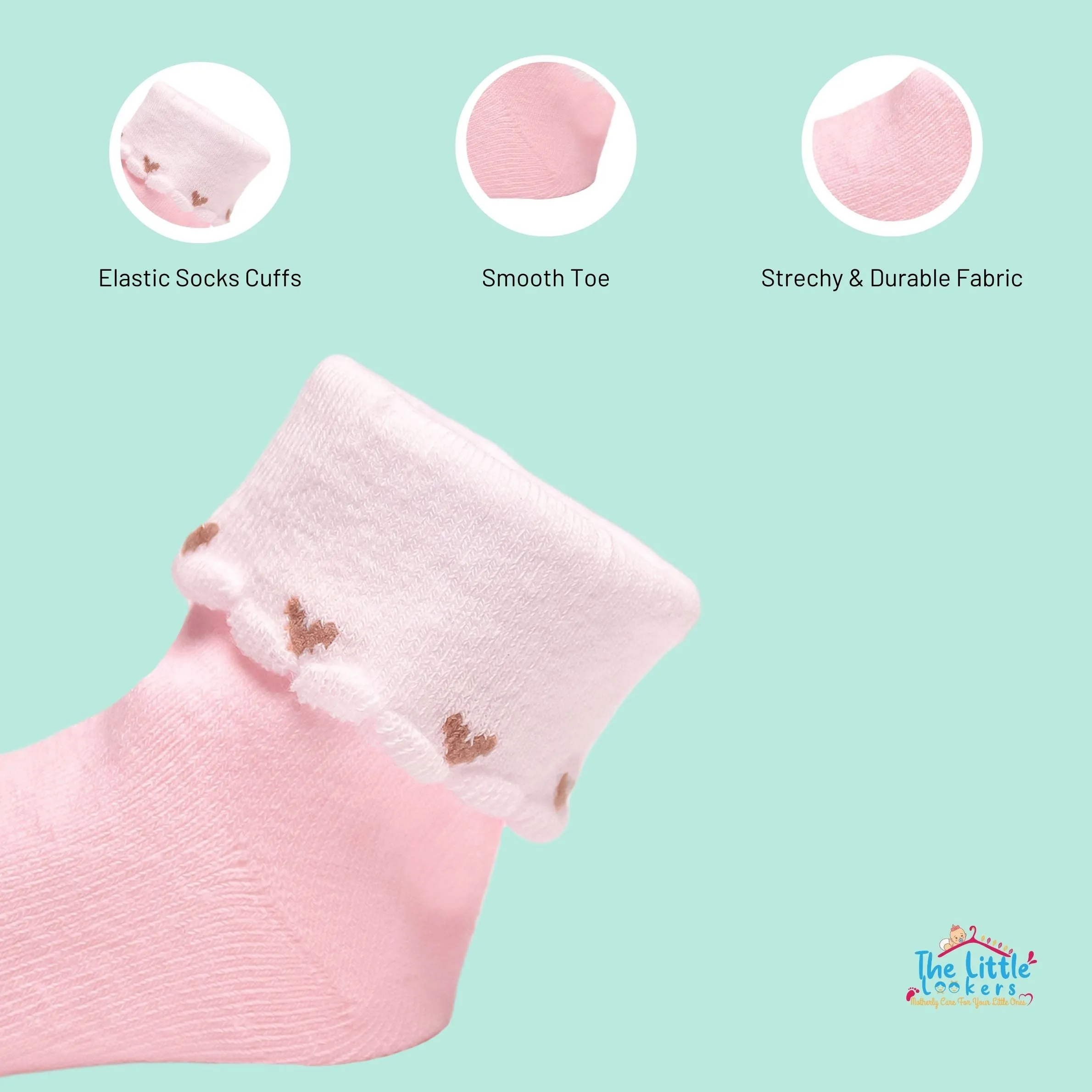 THE LITTLE LOOKERS Cute & Colorful Cotton Baby Frill Socks Set for Baby Boys & Baby Girls (0-3 Months) Frill Socks