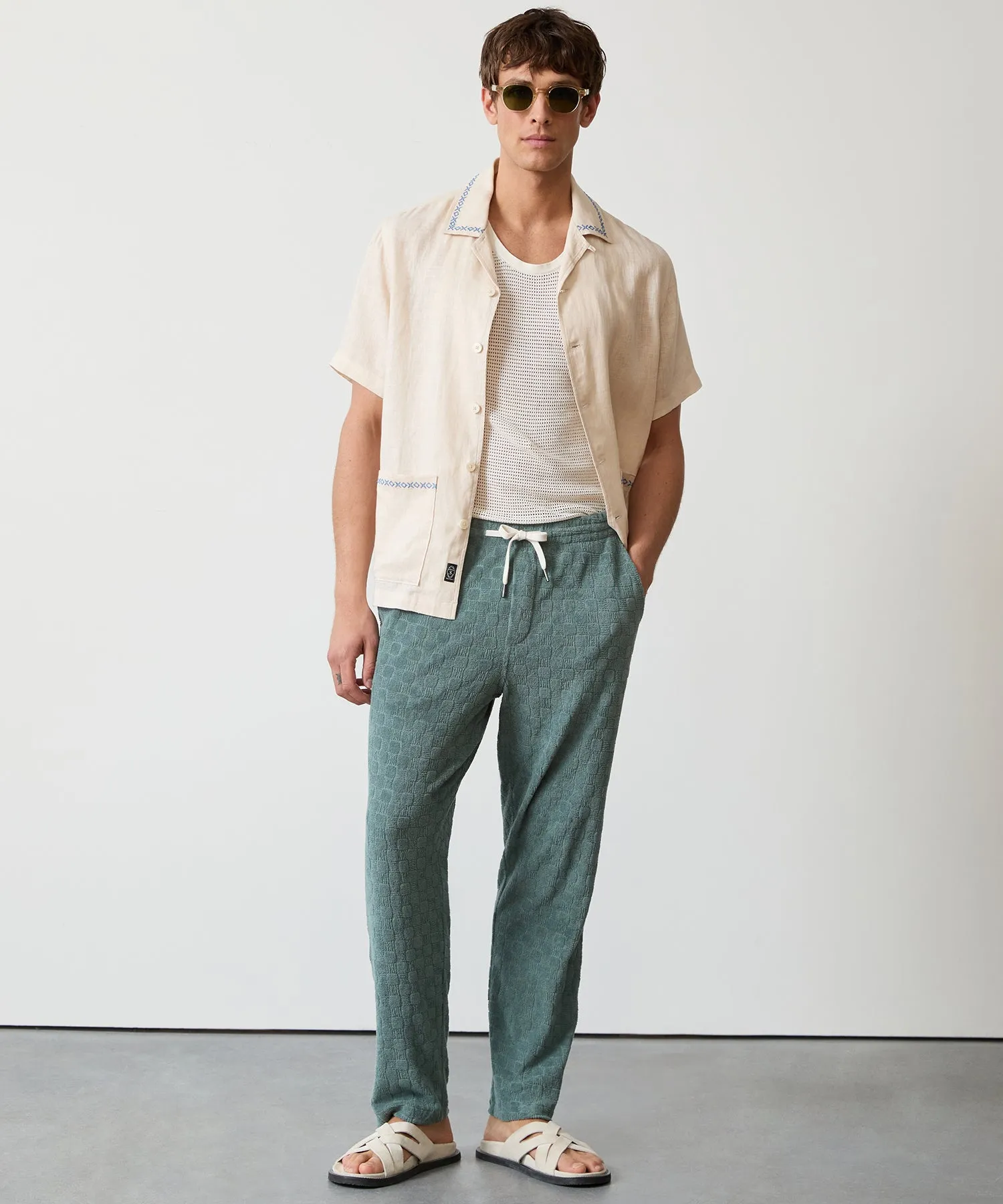 Tile Terry Beach Pant in Green Pewter