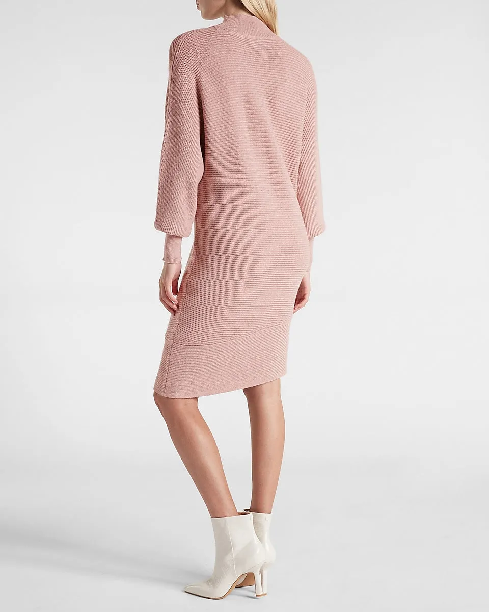 Turtleneck Asymmetrical Hem Midi Sweater Dress in Blushing Mauve