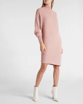 Turtleneck Asymmetrical Hem Midi Sweater Dress in Blushing Mauve