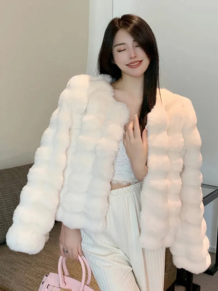 Uniwim 2024 Fashion Imitation Rabbit 'S Hair Coat Women Winter Warm Luxury Fur Jacket Plus Size Outwear Female Vest Coats Beige