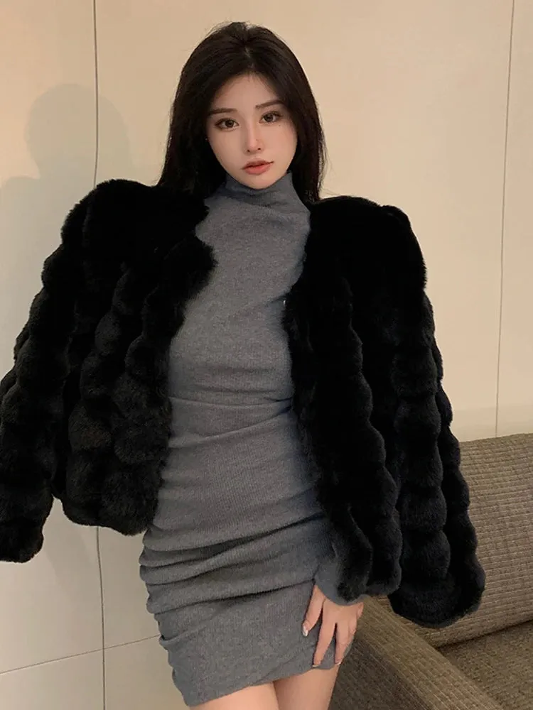 Uniwim 2024 Fashion Imitation Rabbit 'S Hair Coat Women Winter Warm Luxury Fur Jacket Plus Size Outwear Female Vest Coats Beige