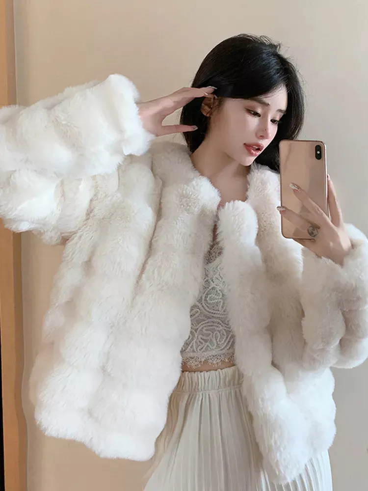 Uniwim 2024 Fashion Imitation Rabbit 'S Hair Coat Women Winter Warm Luxury Fur Jacket Plus Size Outwear Female Vest Coats Beige