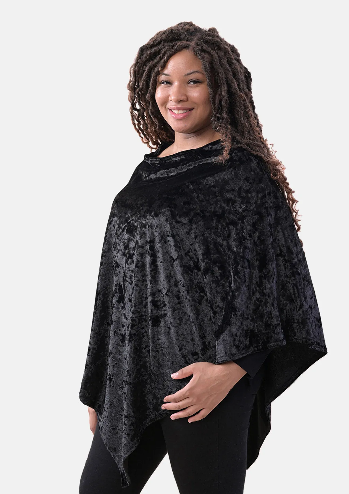 Velvet V-Shaped Hem Poncho