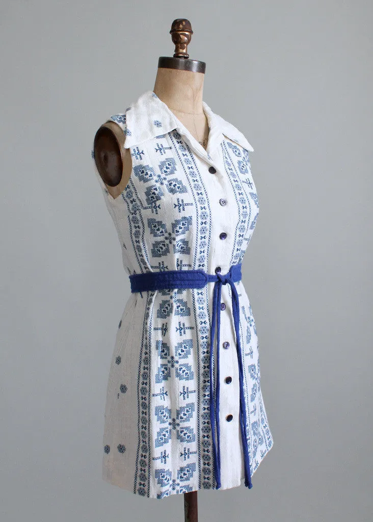 Vintage 1960s Blue and White Belted Tunic