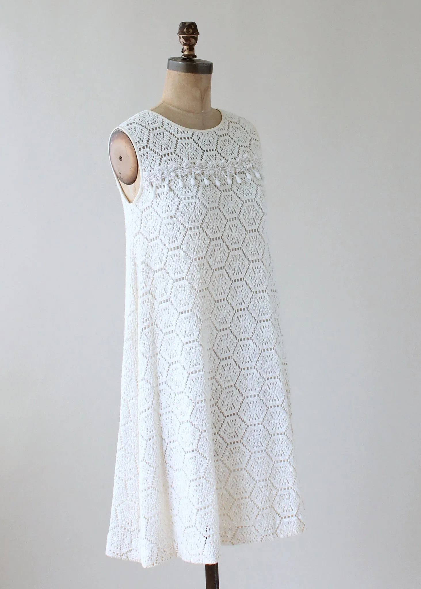 Vintage 1960s MOD White Knit Lace Tent Dress