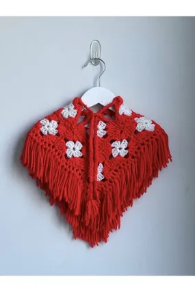 Vintage Handmade Flower Crochet Poncho - Approx Size 2