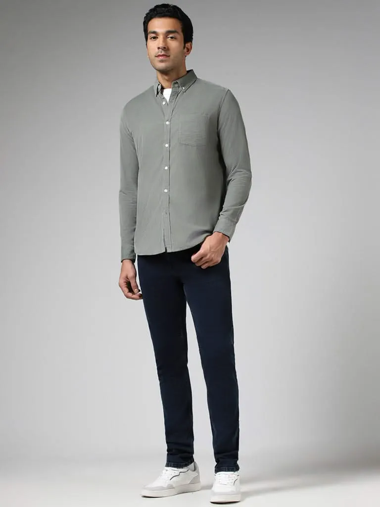 WES Casuals Sage Self Striped Cotton Slim-Fit Corduroy Shirt