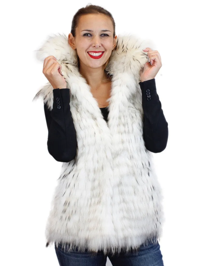 WHITE FEATHERY LAYERED RACCOON FUR VEST