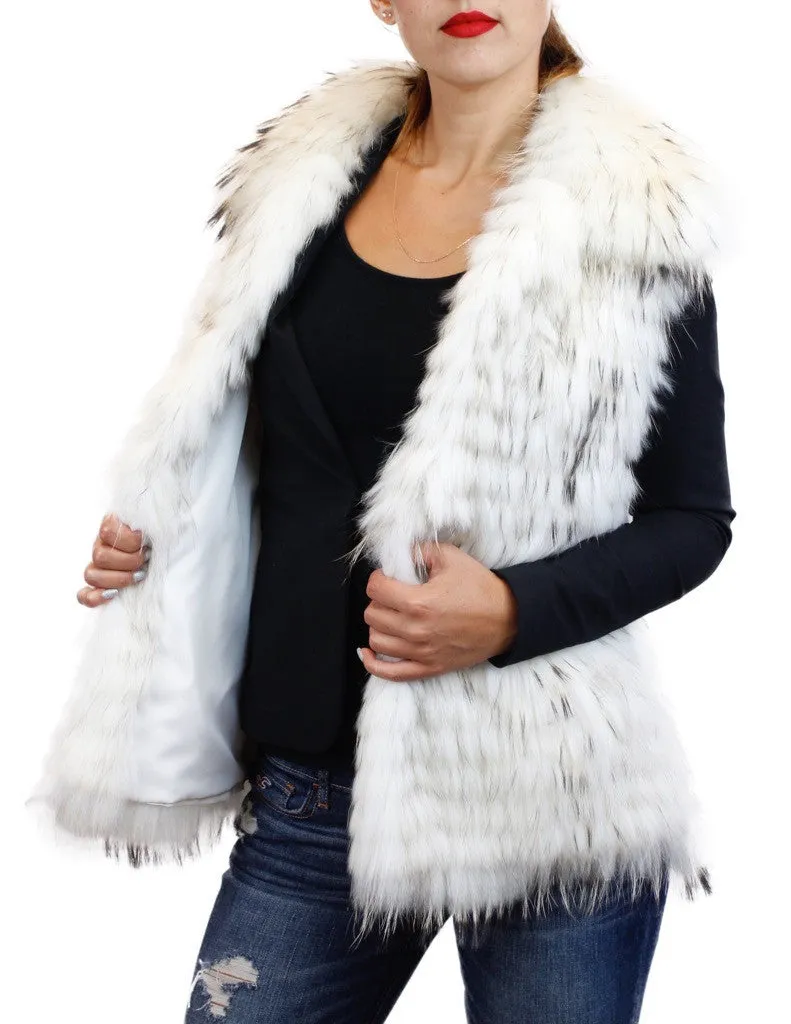 WHITE FEATHERY LAYERED RACCOON FUR VEST