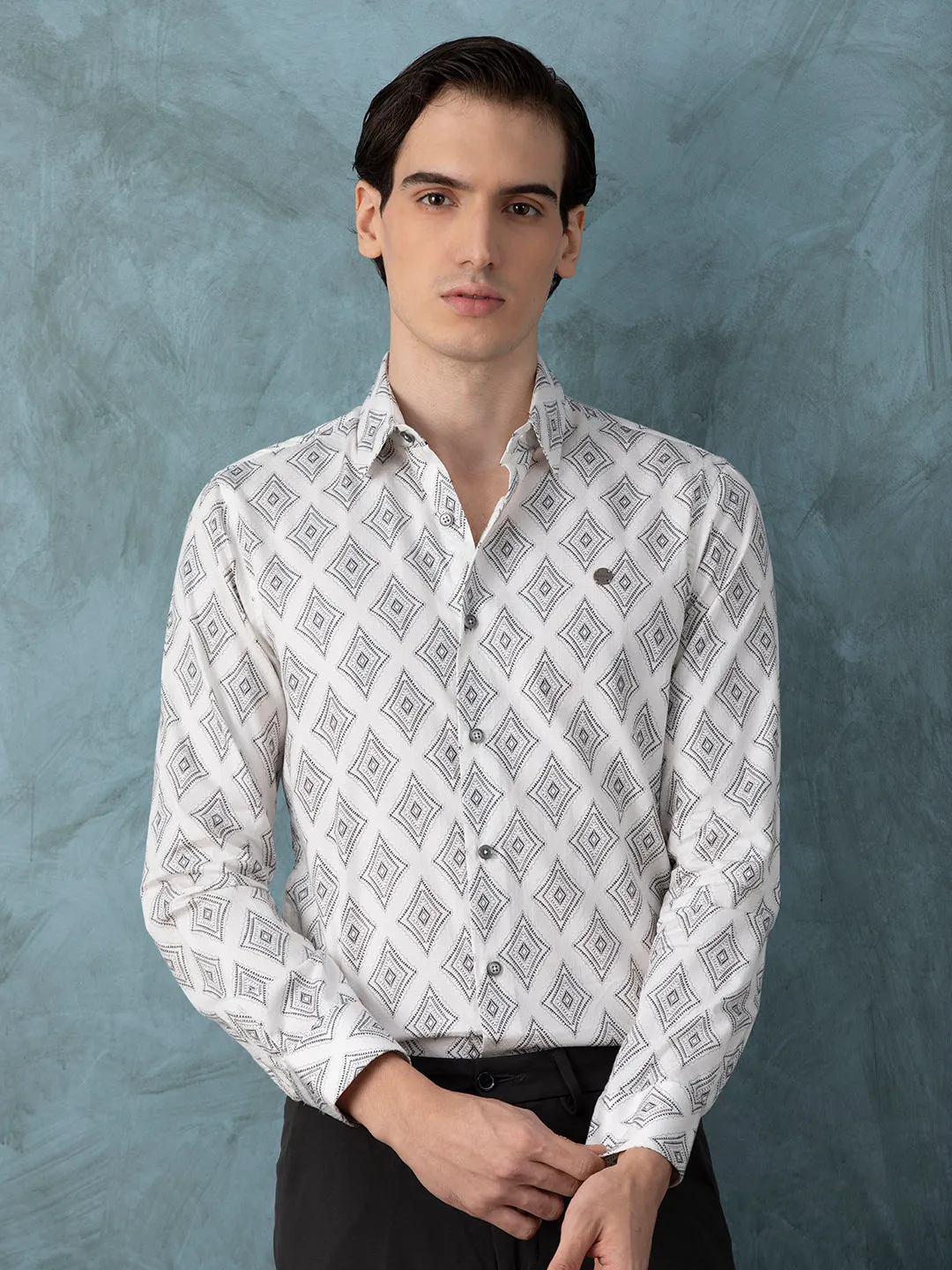 White Geometric Printed Shirt