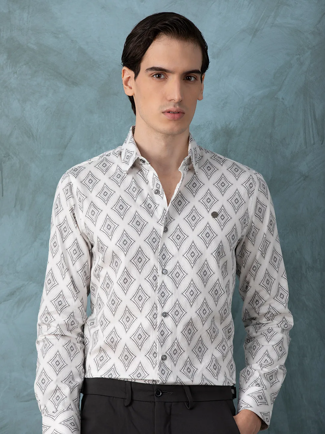 White Geometric Printed Shirt