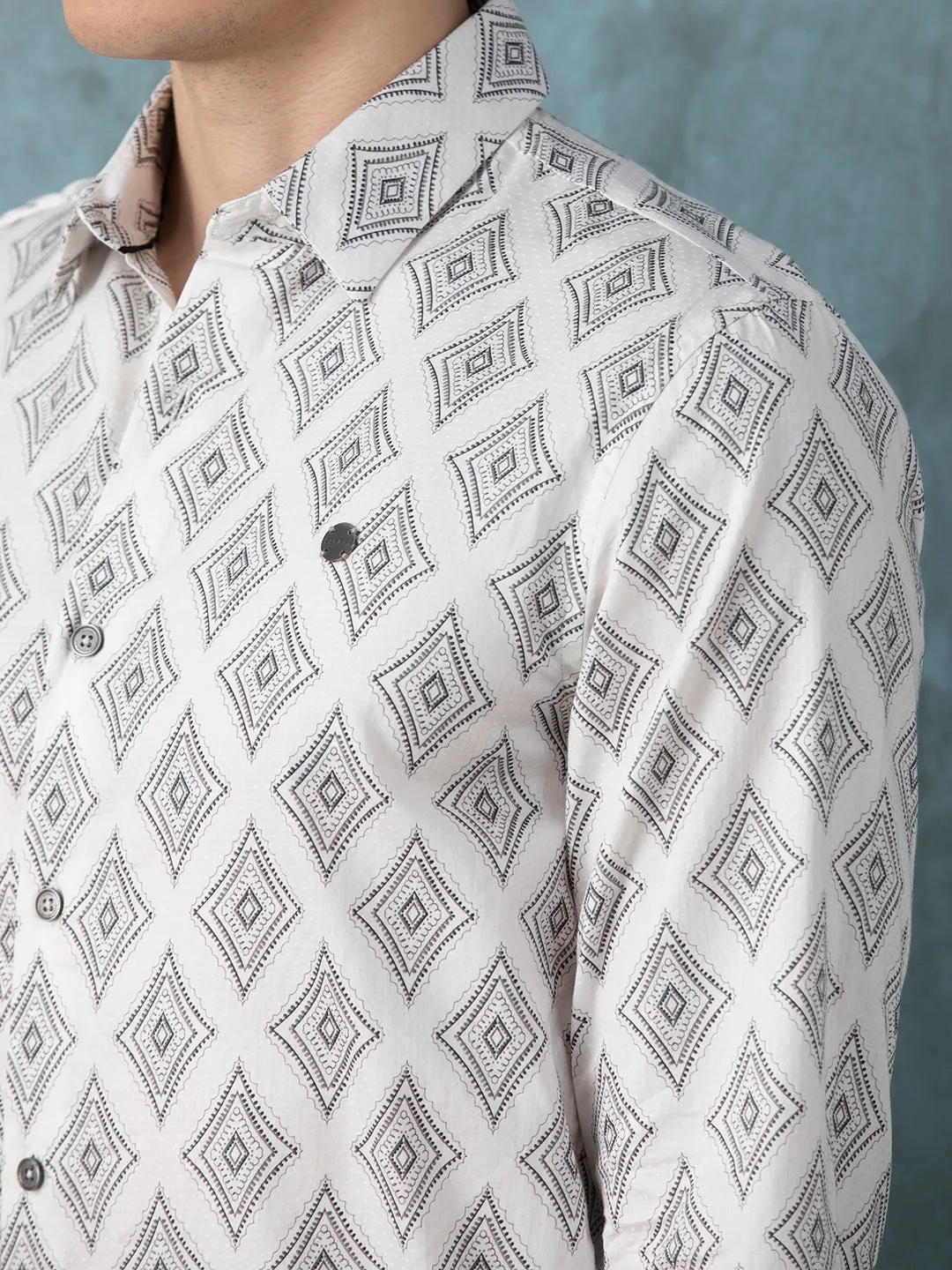 White Geometric Printed Shirt