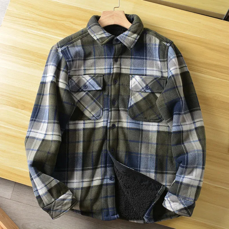 Wiaofellas  -  Americans Style Men's Winter Sherpa Fleece Lined Flannel Shirt Jacket Workwear Warm Button Up Plaid Shirt Jacket Male Clothing