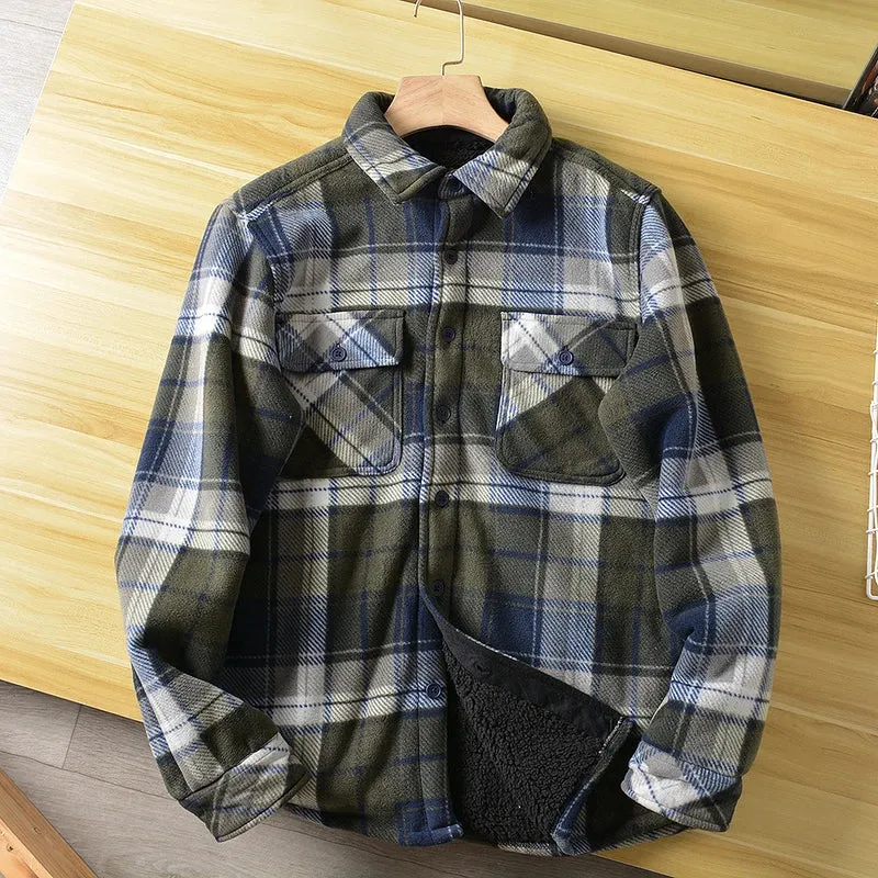 Wiaofellas  -  Americans Style Men's Winter Sherpa Fleece Lined Flannel Shirt Jacket Workwear Warm Button Up Plaid Shirt Jacket Male Clothing