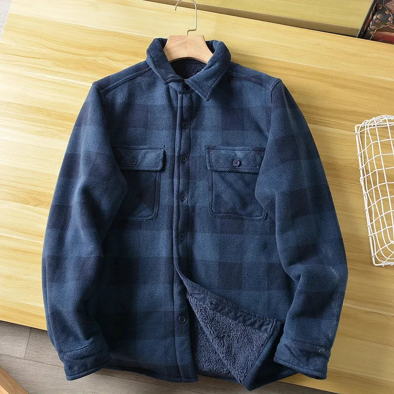 Wiaofellas  -  Americans Style Men's Winter Sherpa Fleece Lined Flannel Shirt Jacket Workwear Warm Button Up Plaid Shirt Jacket Male Clothing