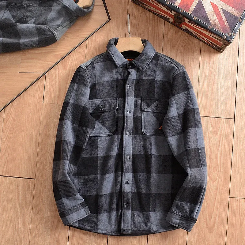 Wiaofellas  -  Americans Style Men's Winter Sherpa Fleece Lined Flannel Shirt Jacket Workwear Warm Button Up Plaid Shirt Jacket Male Clothing