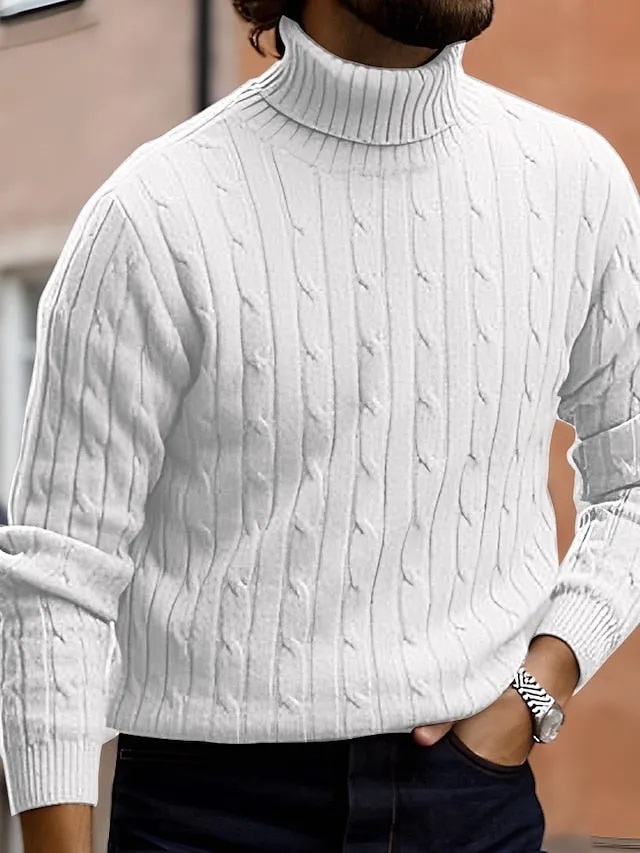 Wiaofellas Men's Sweater Cropped Sweater Pullover Jumper Ribbed Knit Cropped Knitted Plain Turtleneck Fashion Keep Warm Daily Wear Going out Clothing Apparel Fall & Winter Black White S M L