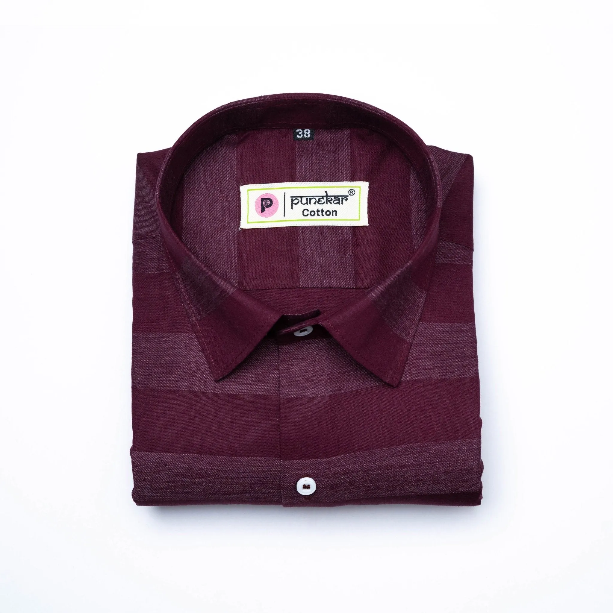 Wine Red Color Cotton Stripe Shirt For Men