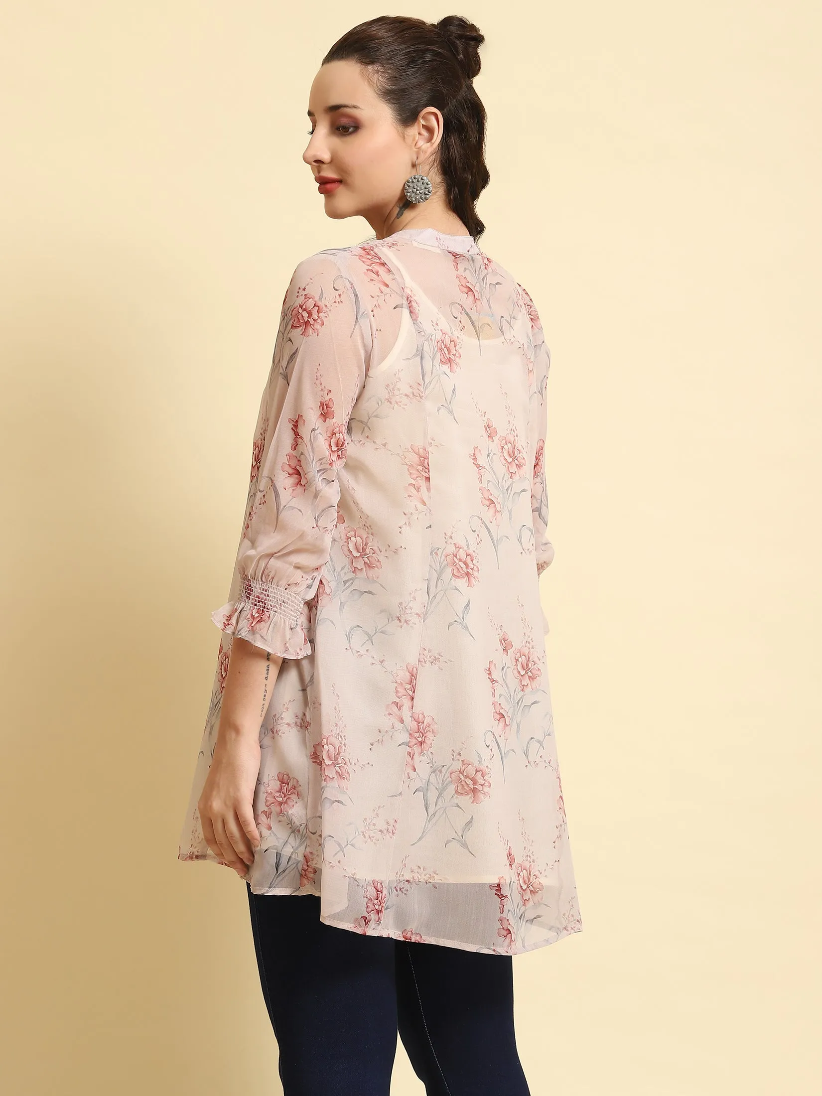 Women Baby Pink Floral Printed Tunic