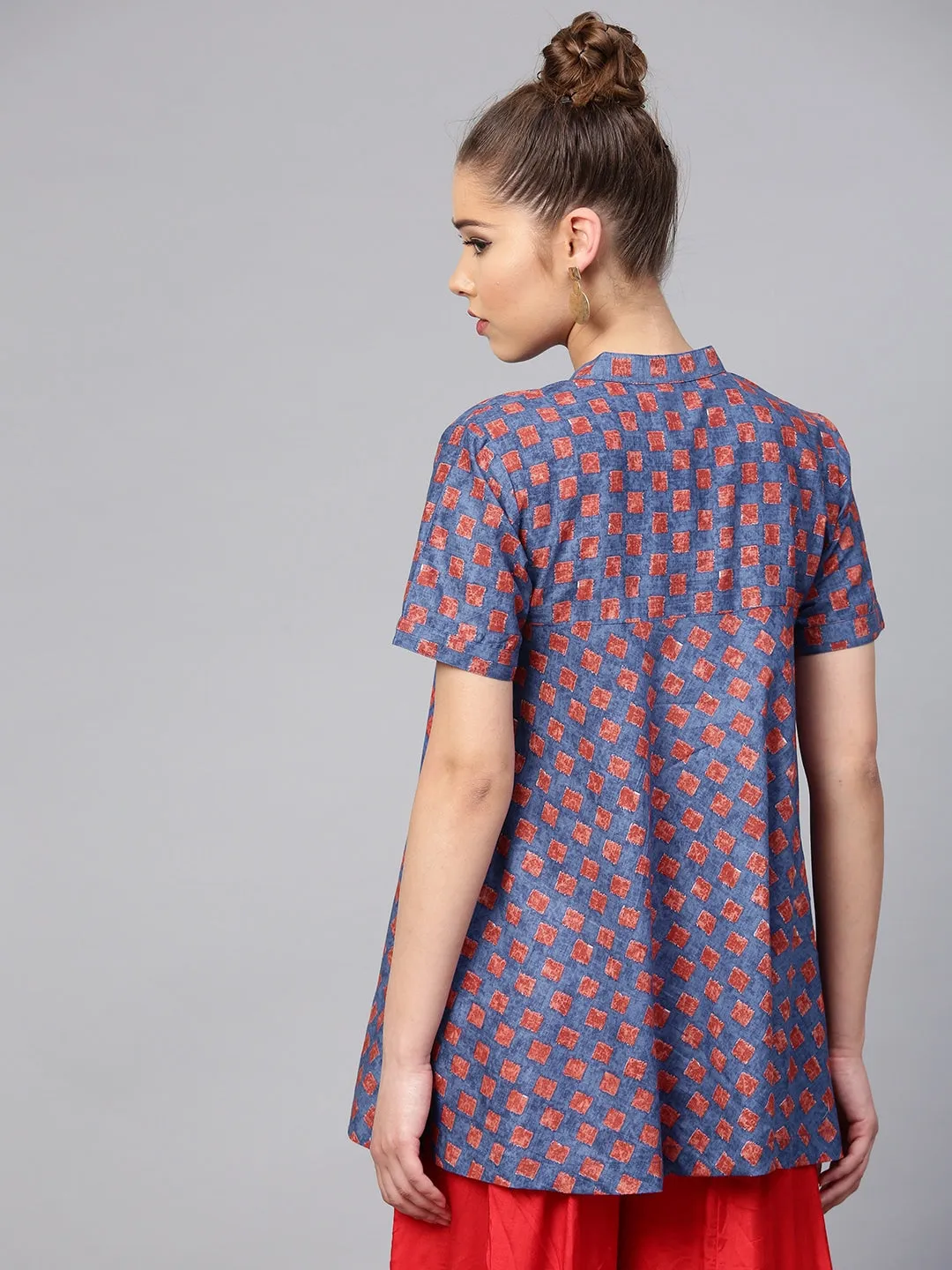 Women Blue & Red Printed Tunic