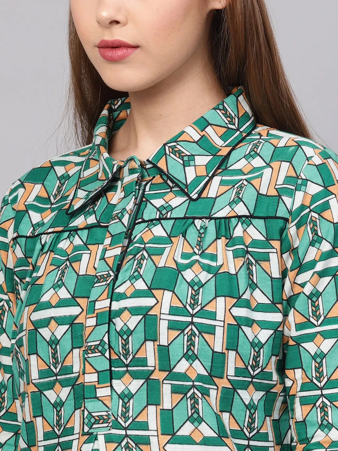 Women Green Printed Tunic