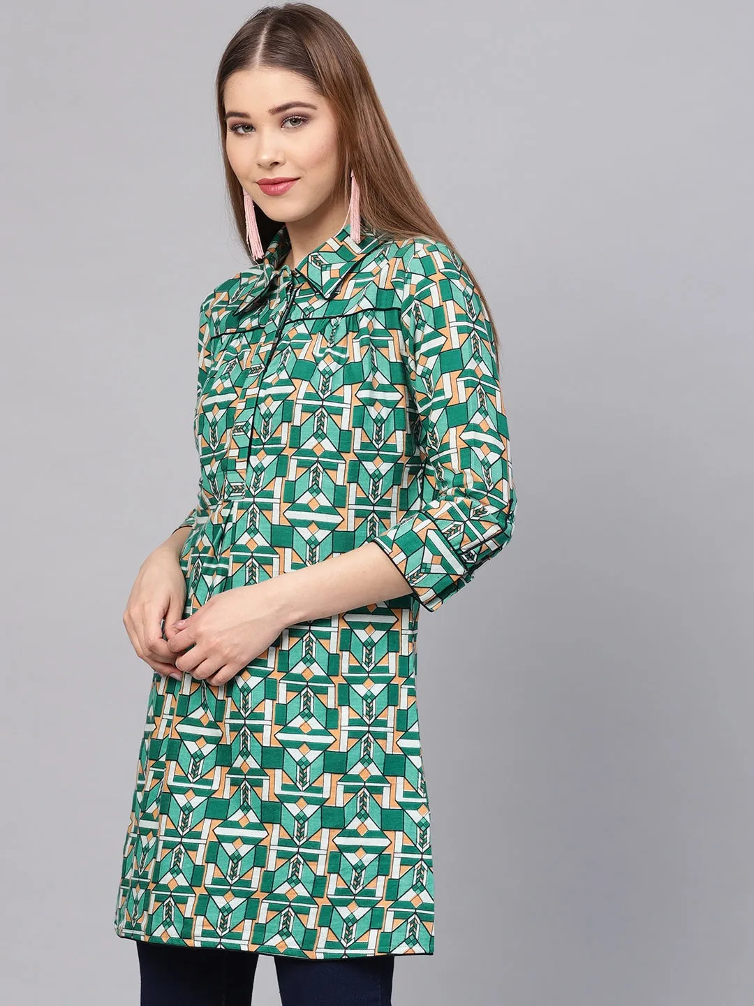 Women Green Printed Tunic