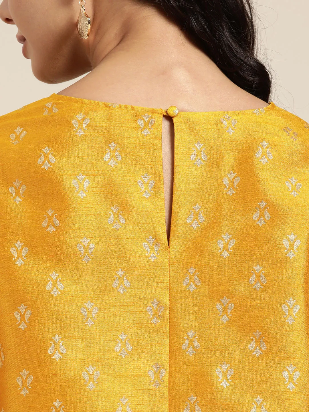 Women Mustard Foil Print High Low Tunic