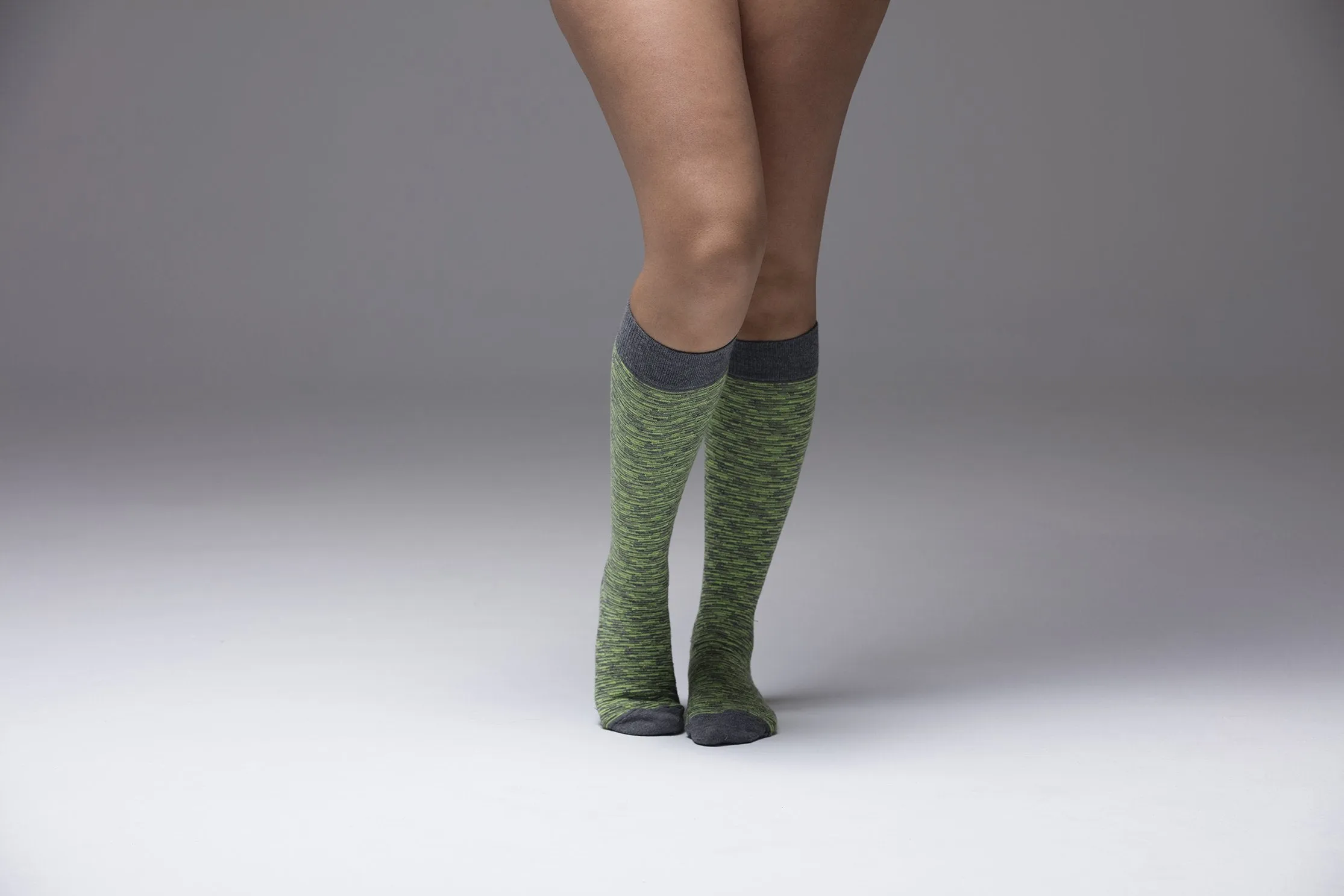 Women's Lime Grizzled Stripe Knee High Socks