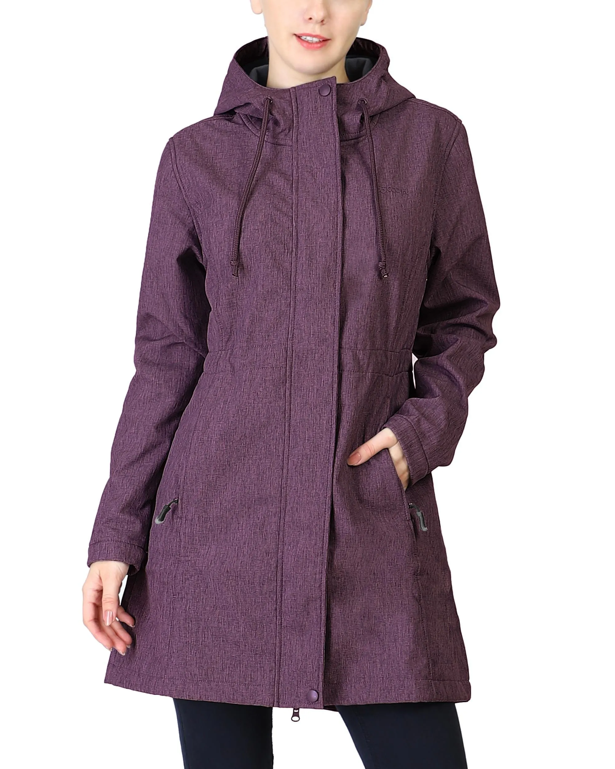 Women's Softshell Long Jacket with Hood Fleece Lined: 8000mm W/P index 1000 Level Breathable