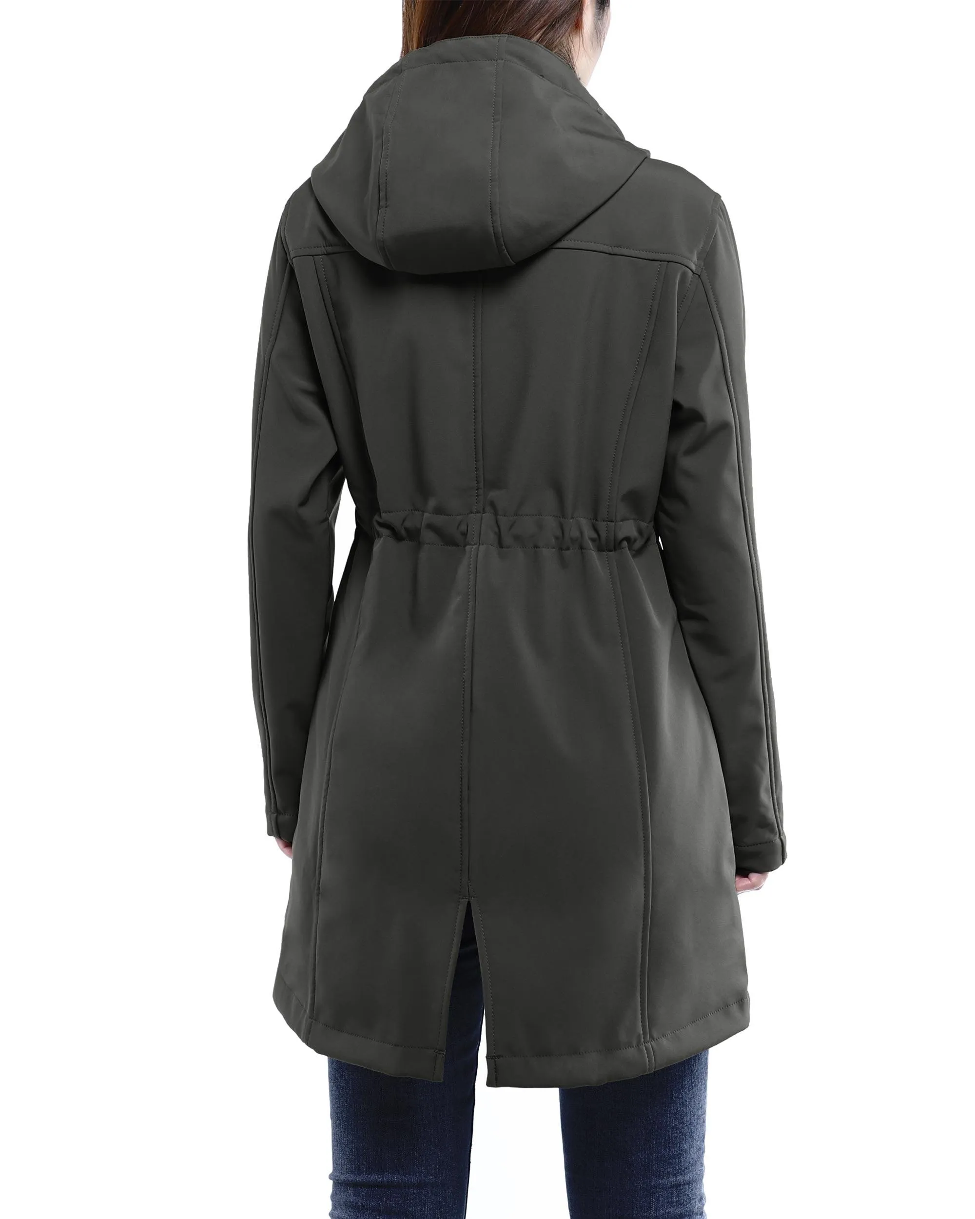 Women's Softshell Long Jacket with Hood Fleece Lined: 8000mm W/P index 1000 Level Breathable