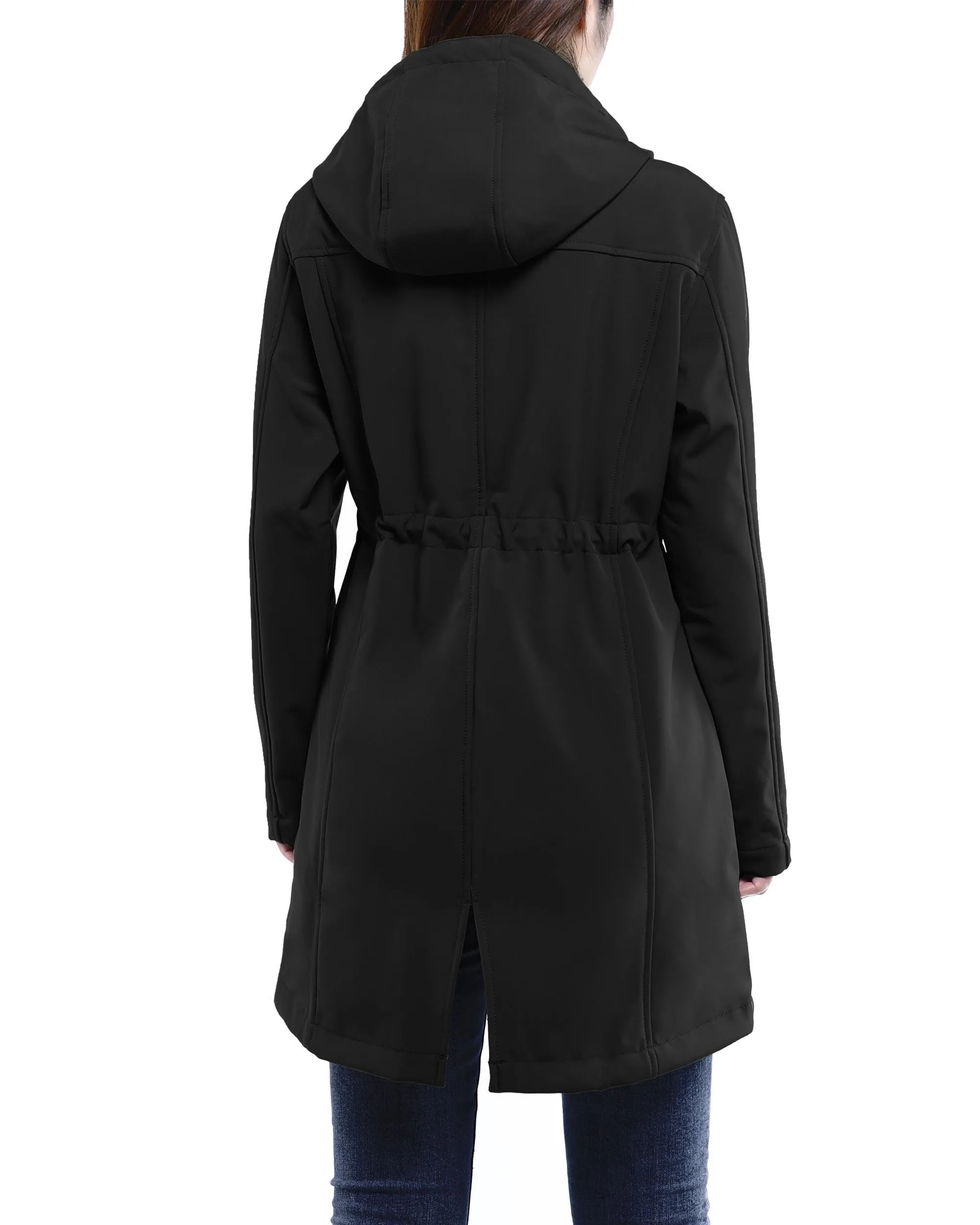 Women's Softshell Long Jacket with Hood Fleece Lined: 8000mm W/P index 1000 Level Breathable