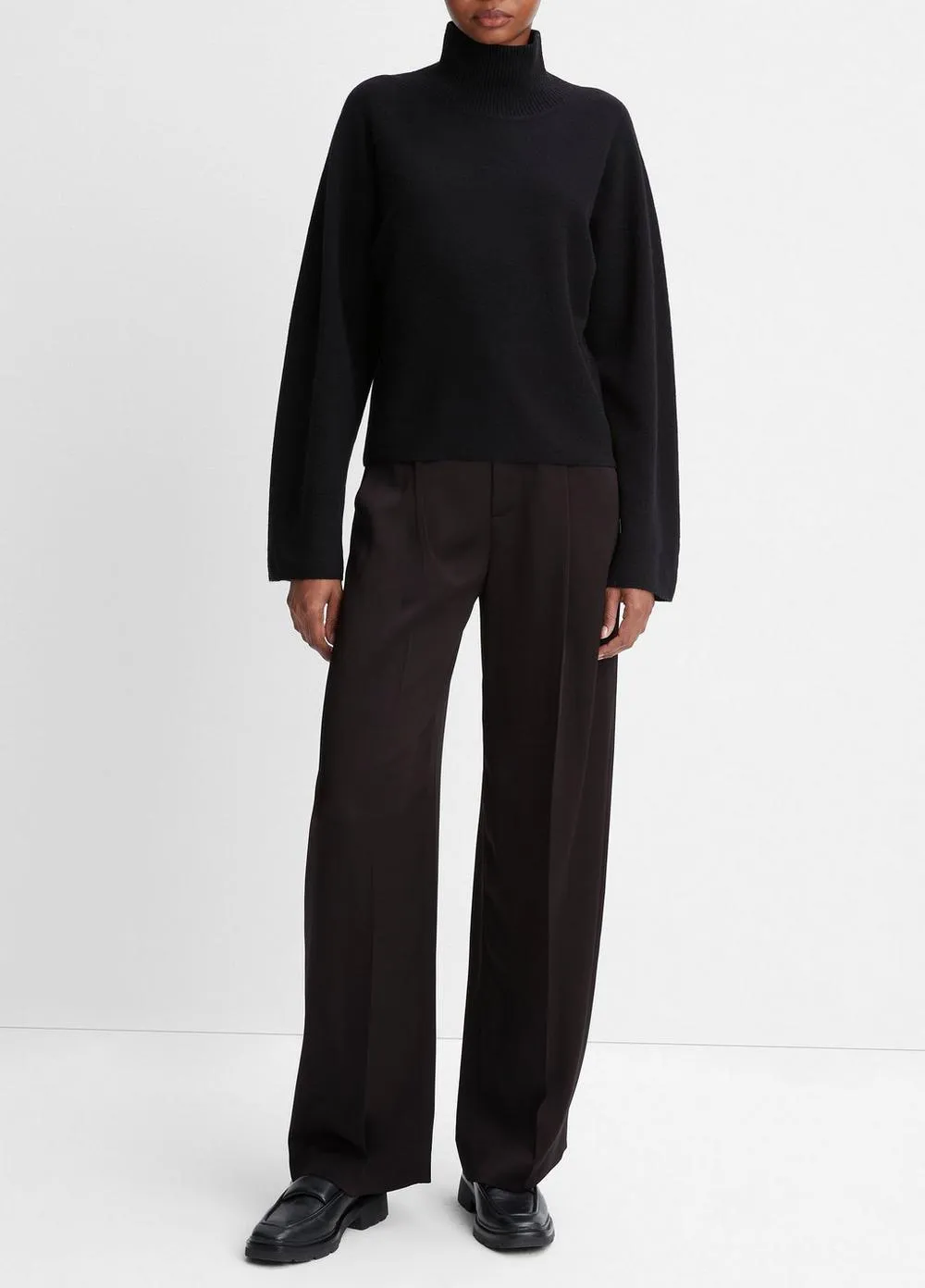 Wool and Cashmere Dolman-Sleeve Turtleneck Sweater in Black