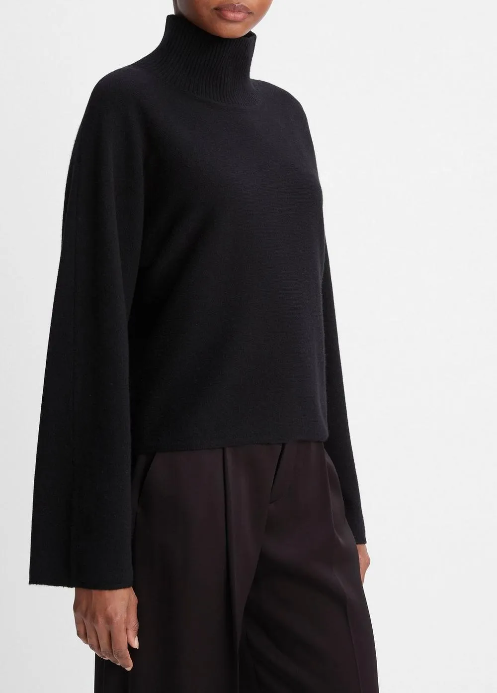 Wool and Cashmere Dolman-Sleeve Turtleneck Sweater in Black