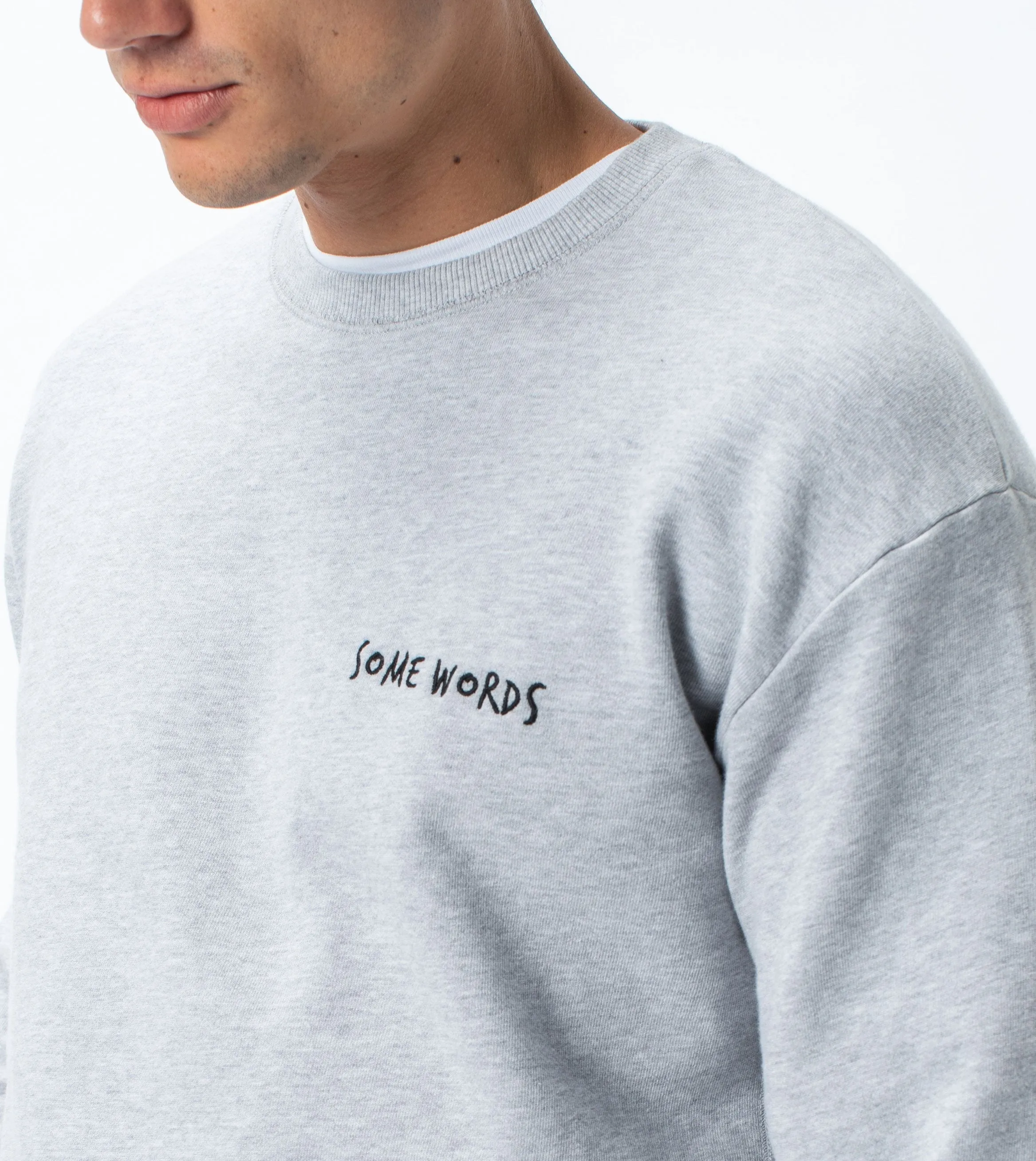 Words Rugger Crew Sweat Silver Marle - Sale